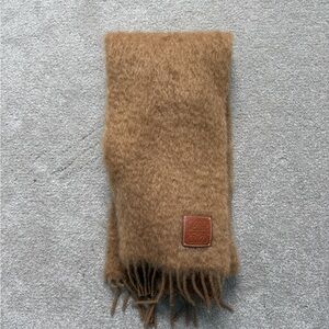 LOEWE Appliquéd fringed mohair-blend scarf Camel